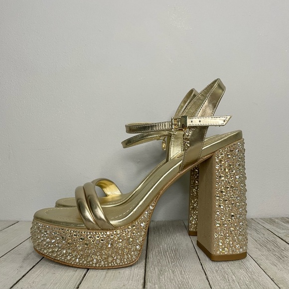 MICHAEL MICHAEL KORS Laci Embellished Metallic Leather Platform Sandal